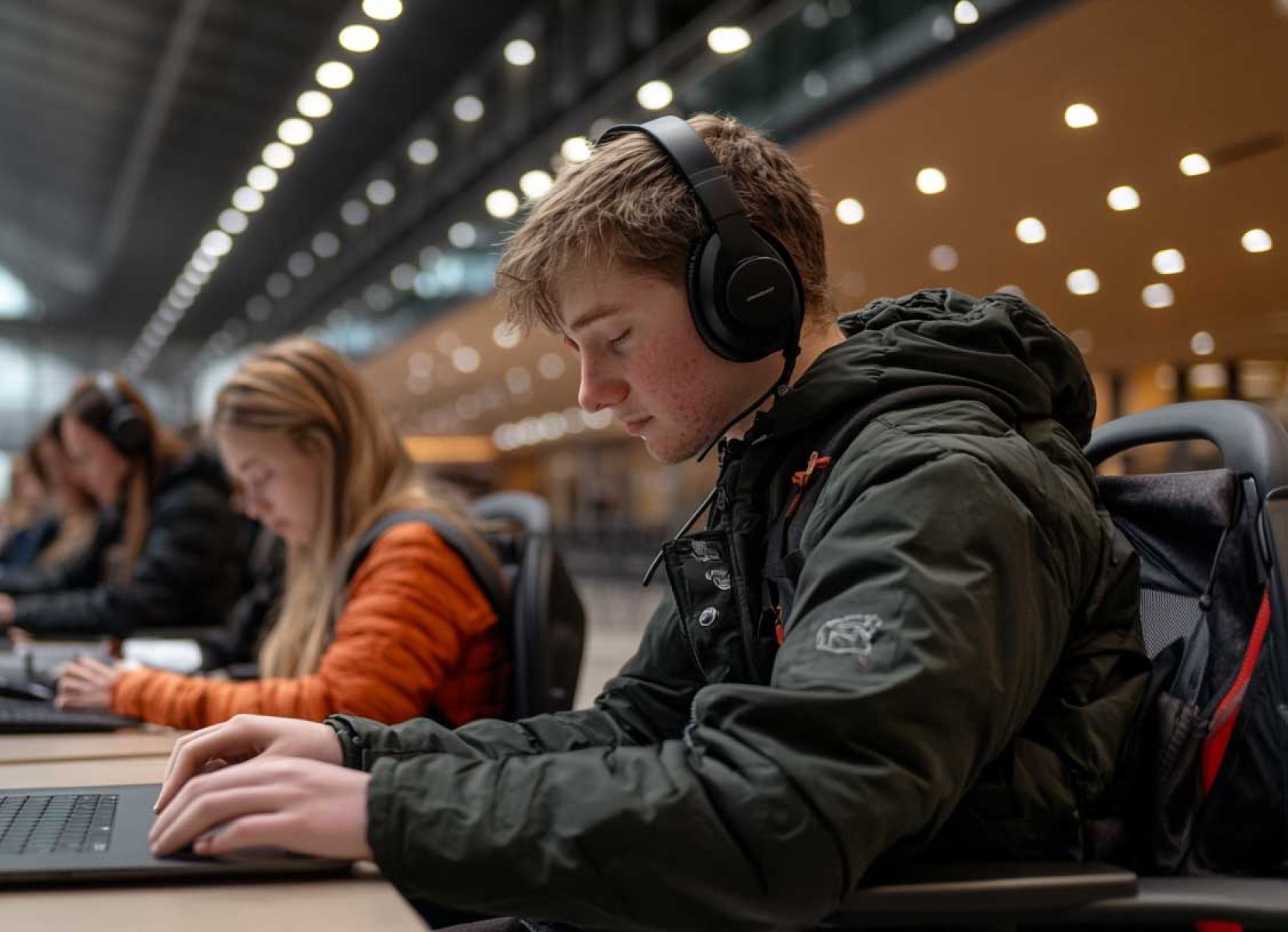 Blinder Junge vor Rechner