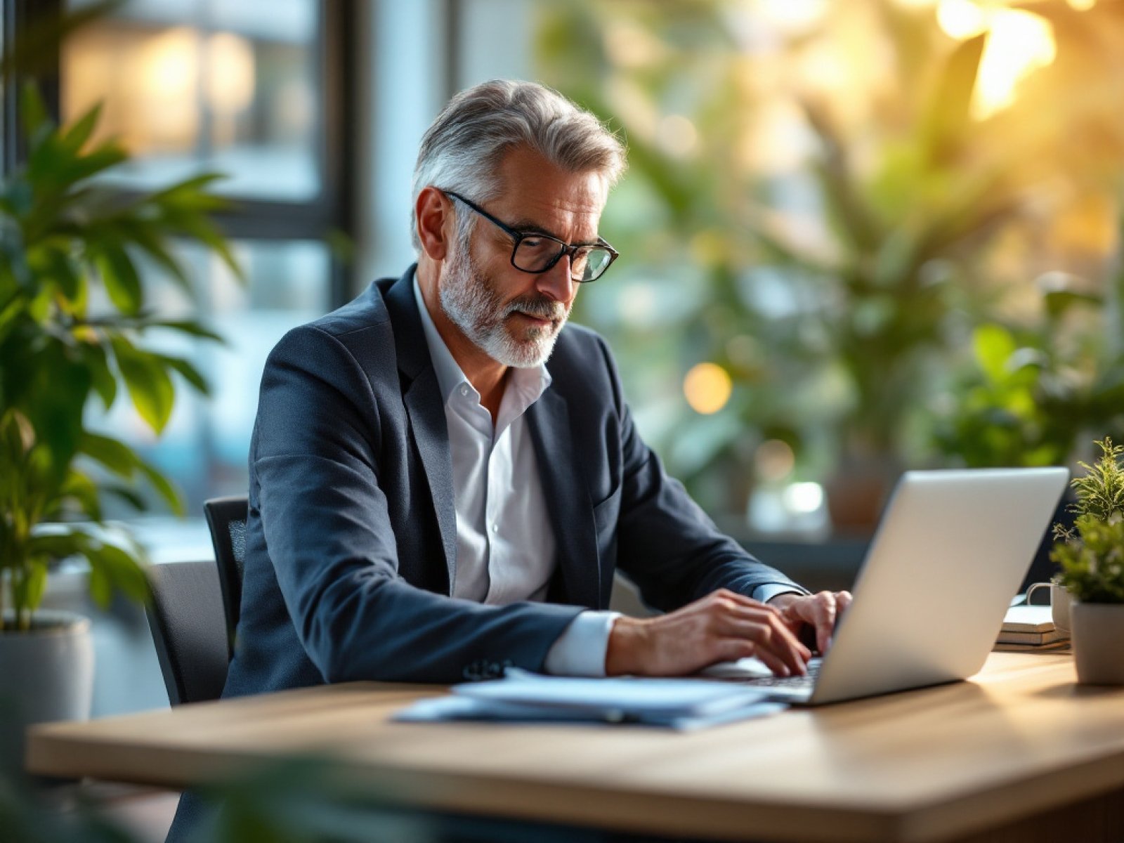 Mittelständischer Unternehmer am Laptop: Generative Engine Optimization verstehen