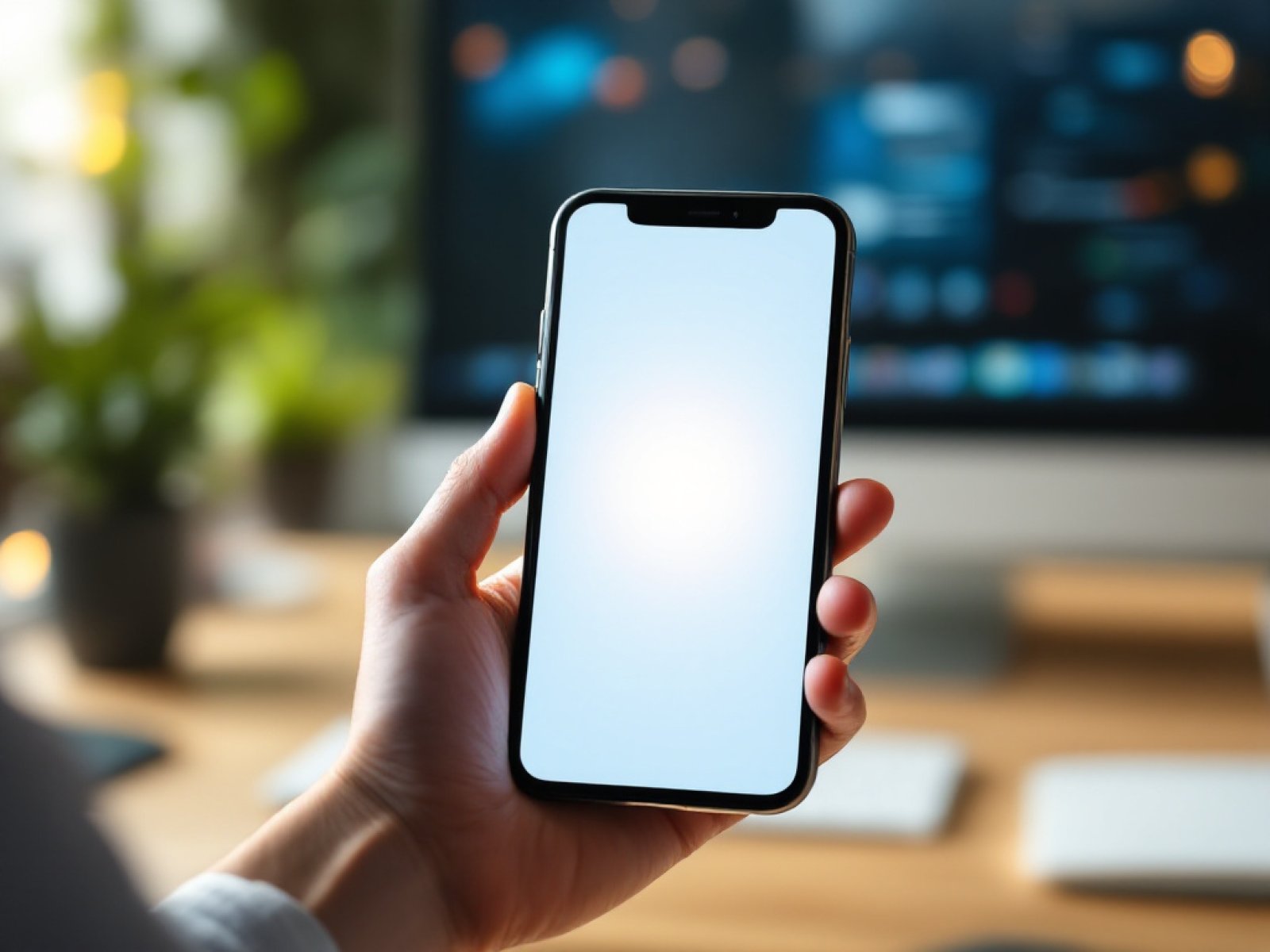 Smartphone mit KI-Chat statt klassischer Suchmaschine am Arbeitsplatz