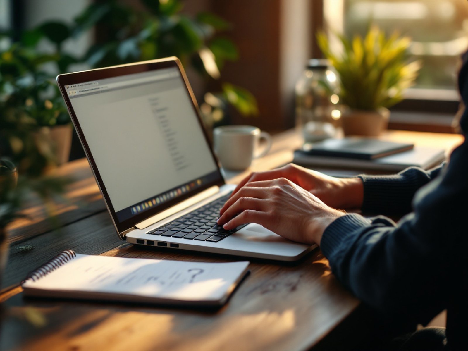 Person schreibt FAQ-Antworten am Laptop