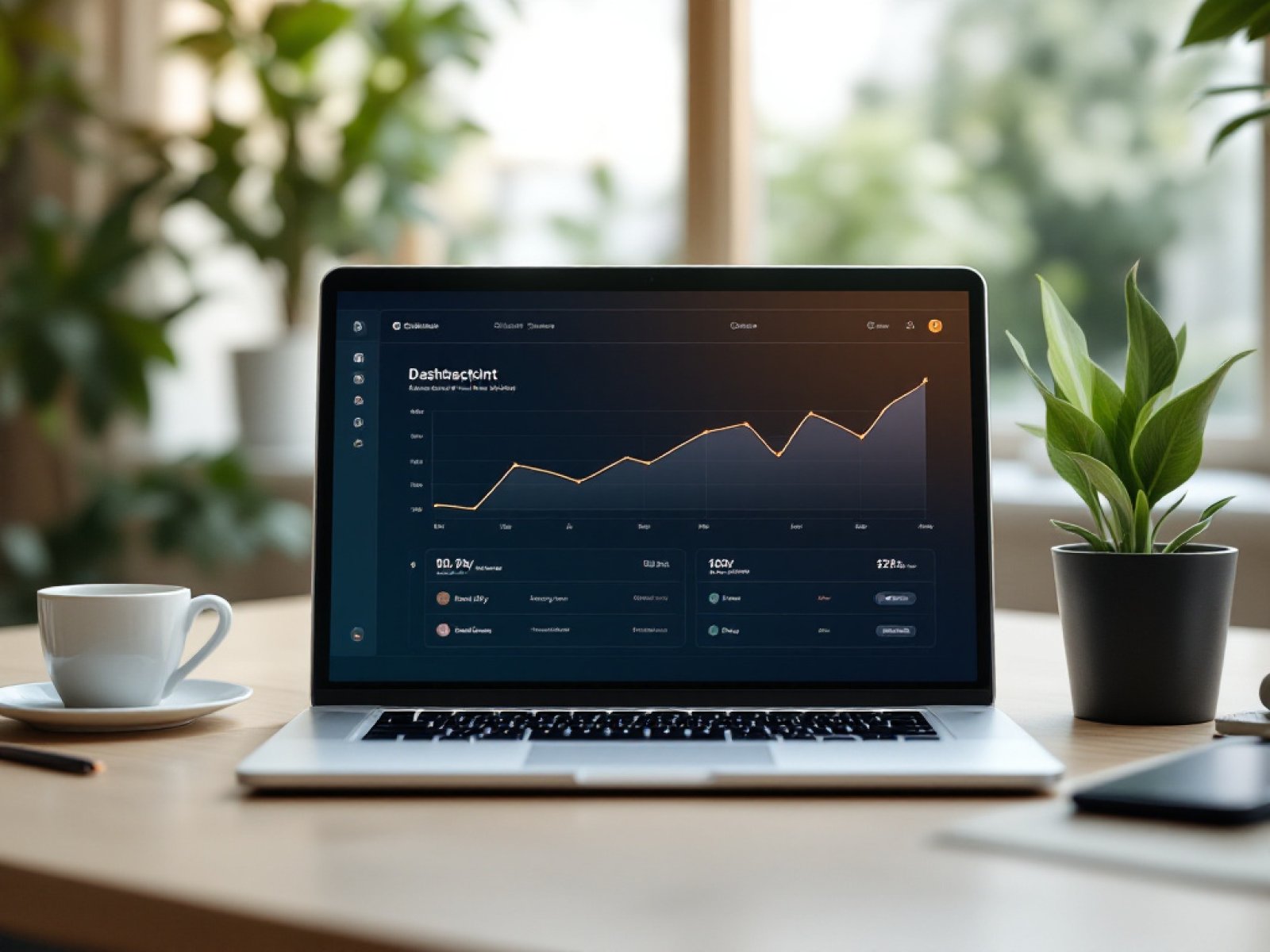 Laptop mit abstraktem Dashboard und Quartals-Markierungen