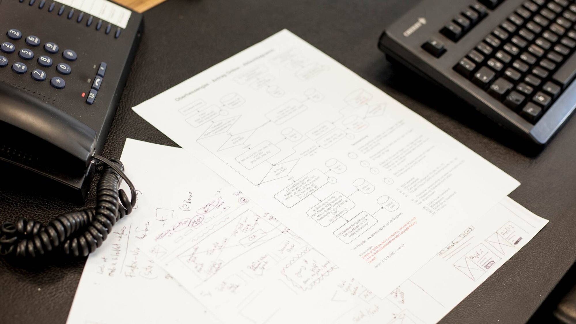 Notizen und Unterlagen auf dem Schreibtisch bei mindmelt